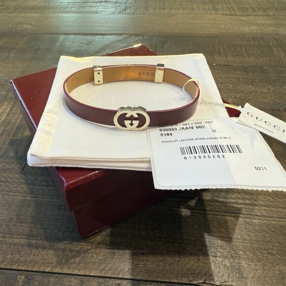 New Gucci Interlocking leather bracelet (Rosso Ancora red leather) - Picture 4 of 6